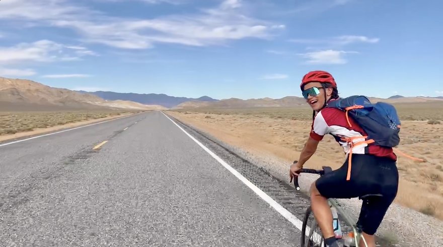 Ethan cycling solo across Nevada